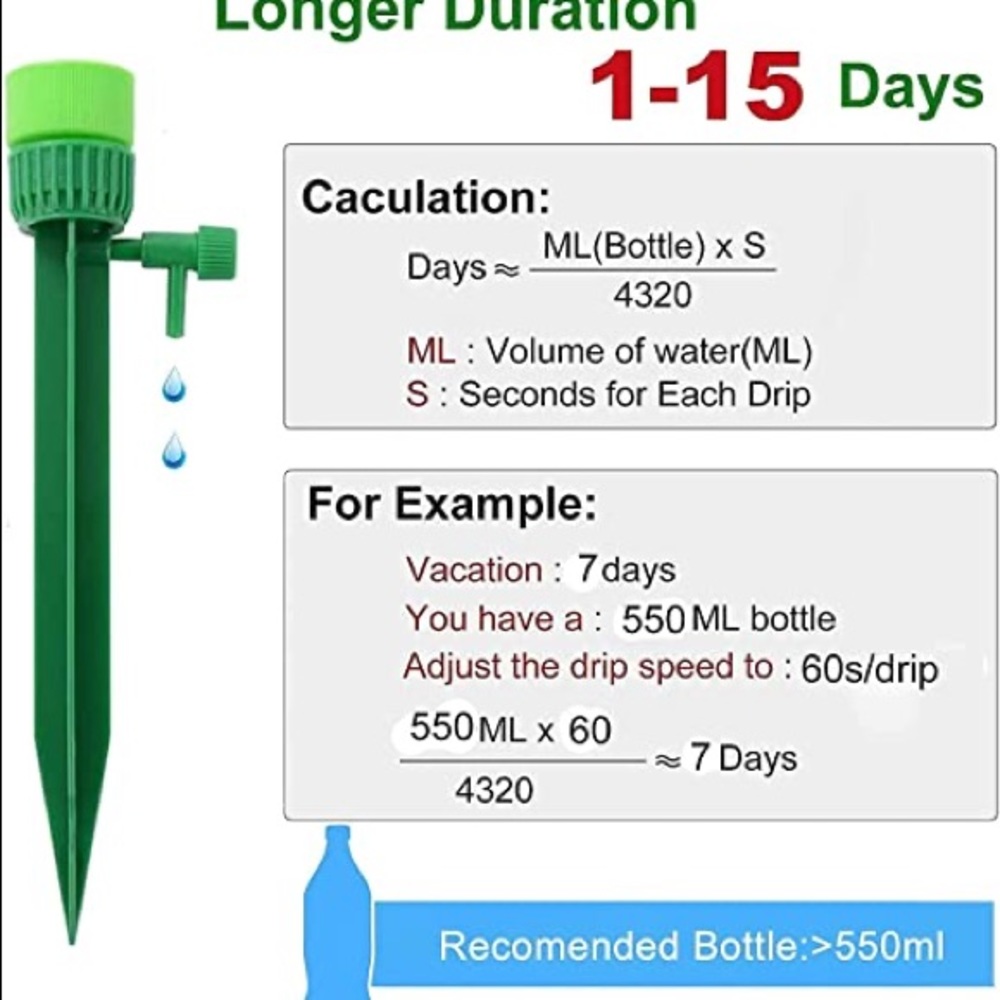 Self Watering Spikes, slow adjusting drip, Set of 4.